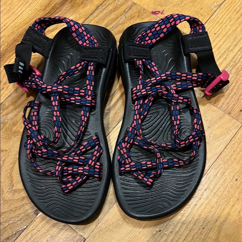 Chacos Black and Pink Strappy Sandals